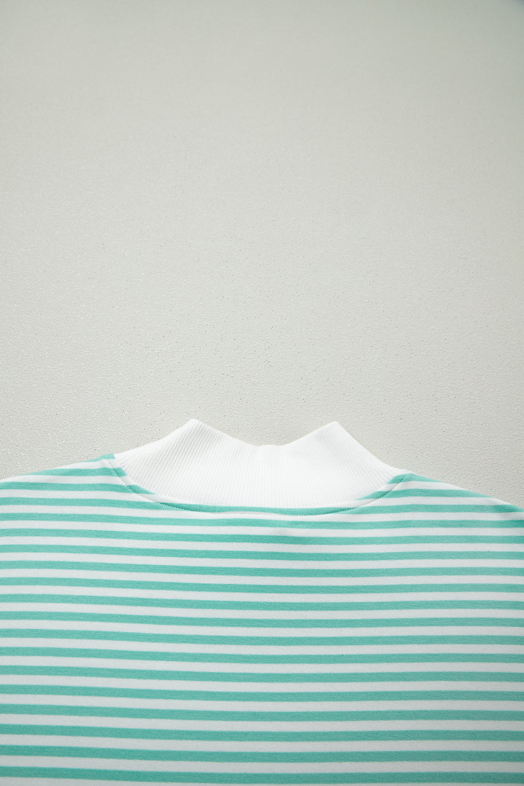 Green Stripe Oversize Mock Neck Sweatshirt and Shorts Set