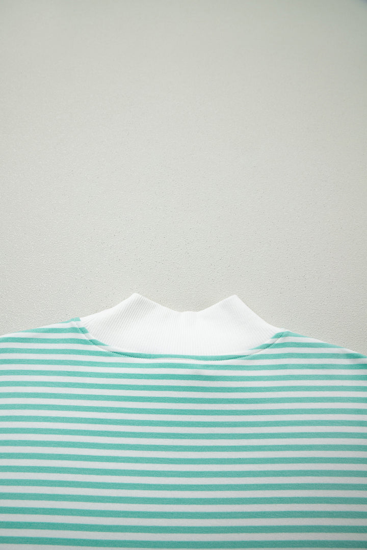 Green Stripe Oversize Mock Neck Sweatshirt and Shorts Set