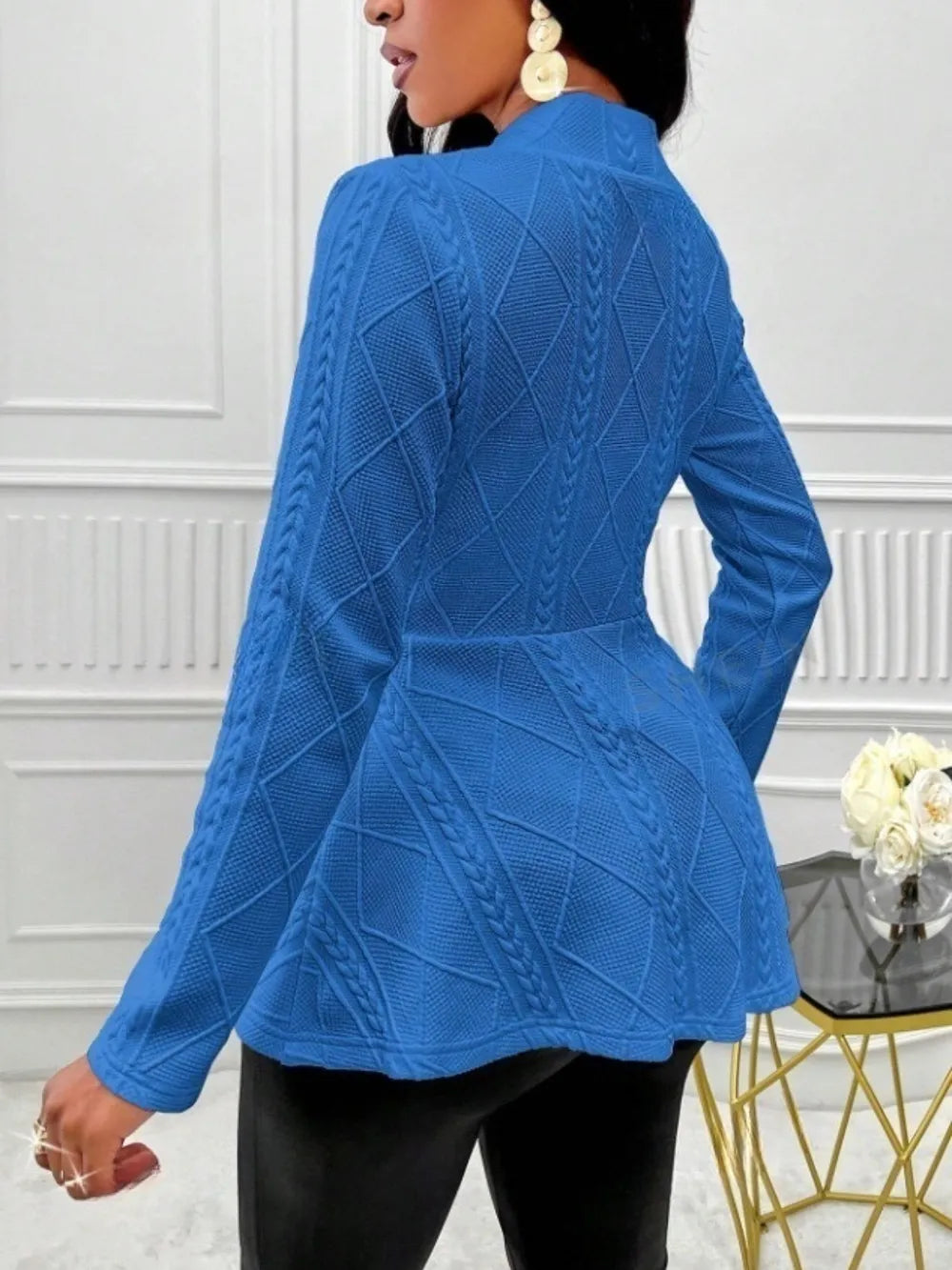 One Button Textured Peplum Cardigan