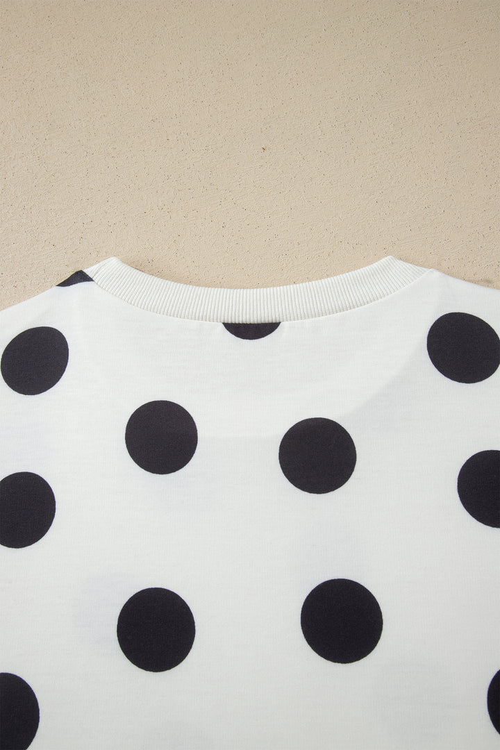White Polka Dot Short Sleeve Top Casual Skort 2pcs Outfit