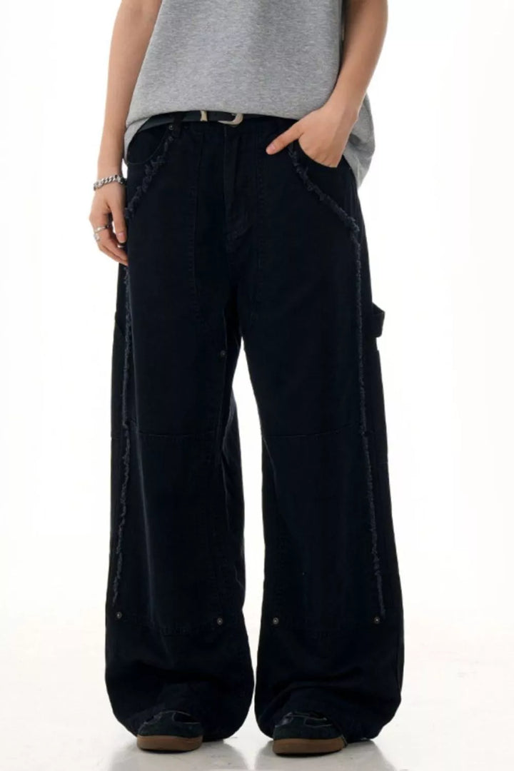 Men's Raw Hem Wide Leg Pants