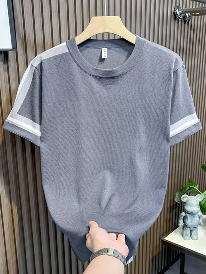 Men's Full Size Contrast Shoulder Stripes Round Neck T-Shirt Plus Size