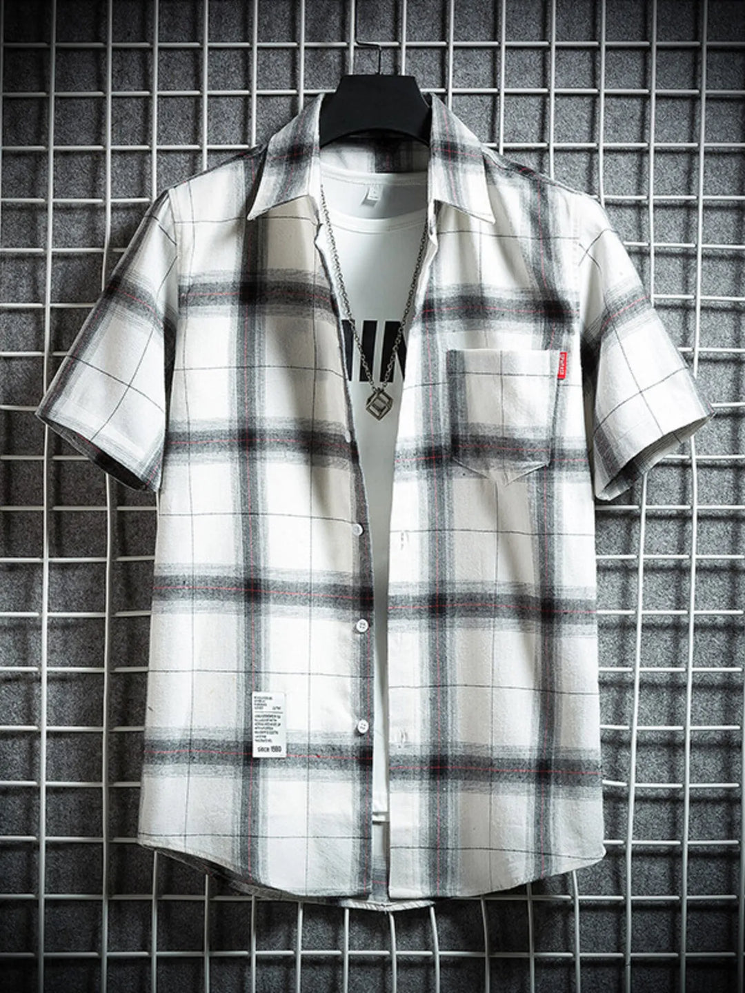Men's Plus Size Plaid Button Up Short-Sleeve Shirt