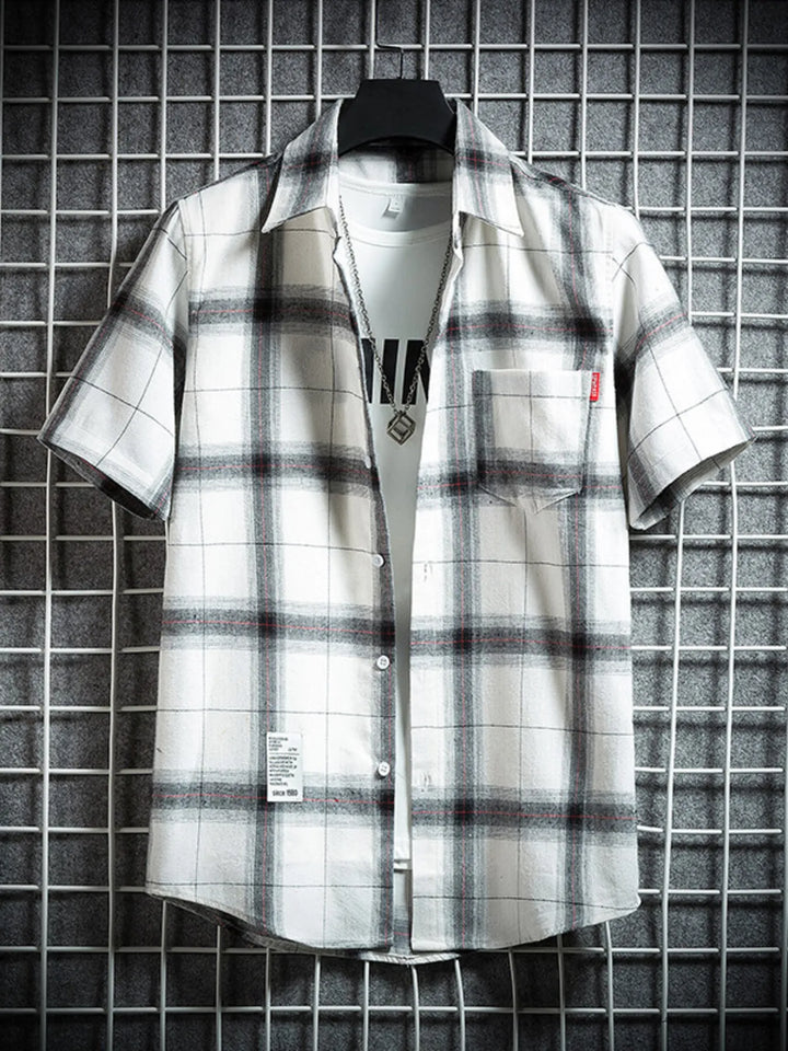 Men's Plus Size Plaid Button Up Short-Sleeve Shirt