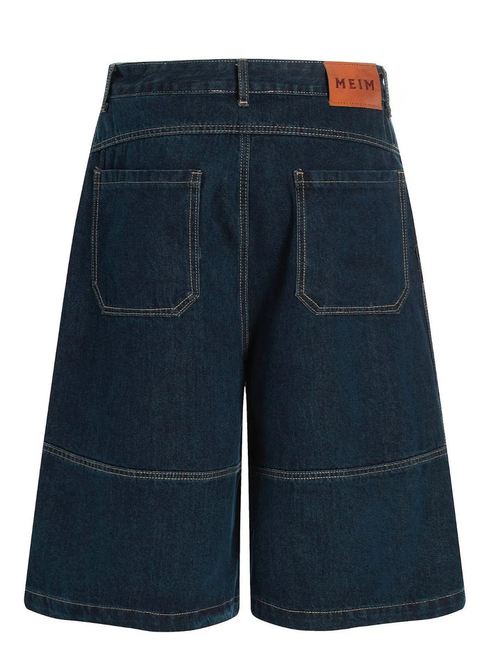 Men's Wide-Leg Denim Shorts with Contrast Stitching