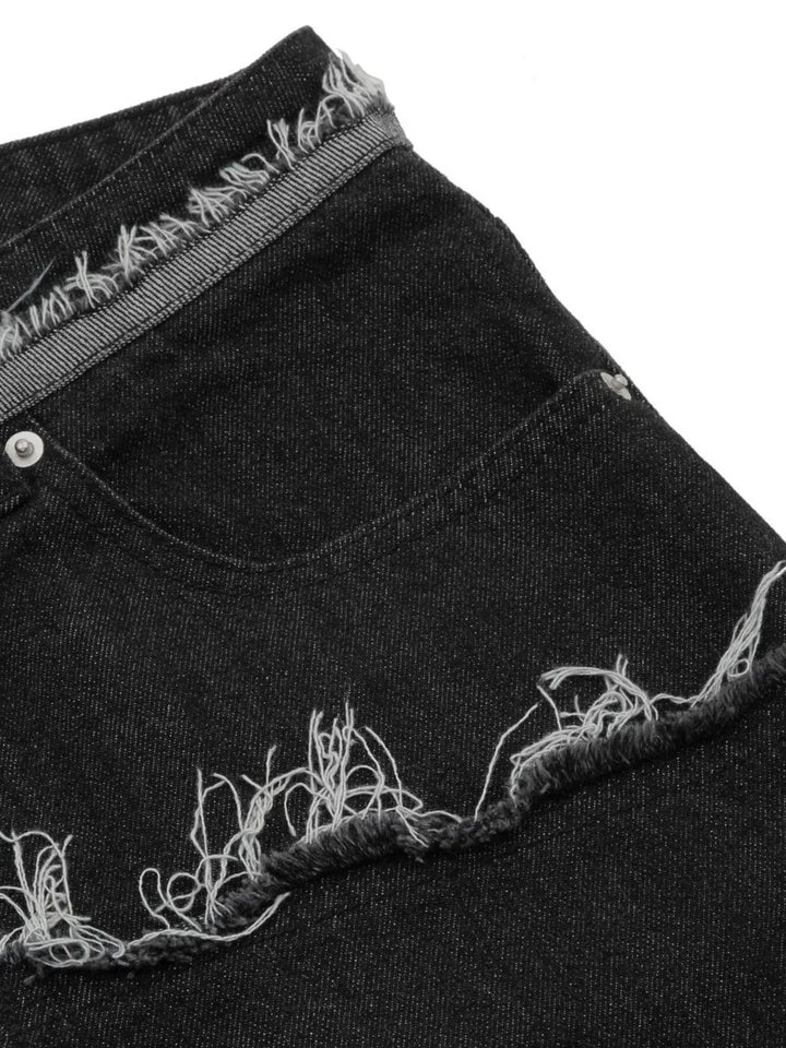 Men's Raw Hem Denim Bermuda Shorts with Contrast Cuffs