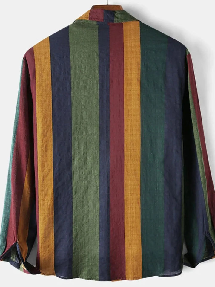 Men's Full Size Contrast Striped Button Down Shirt Plus Size