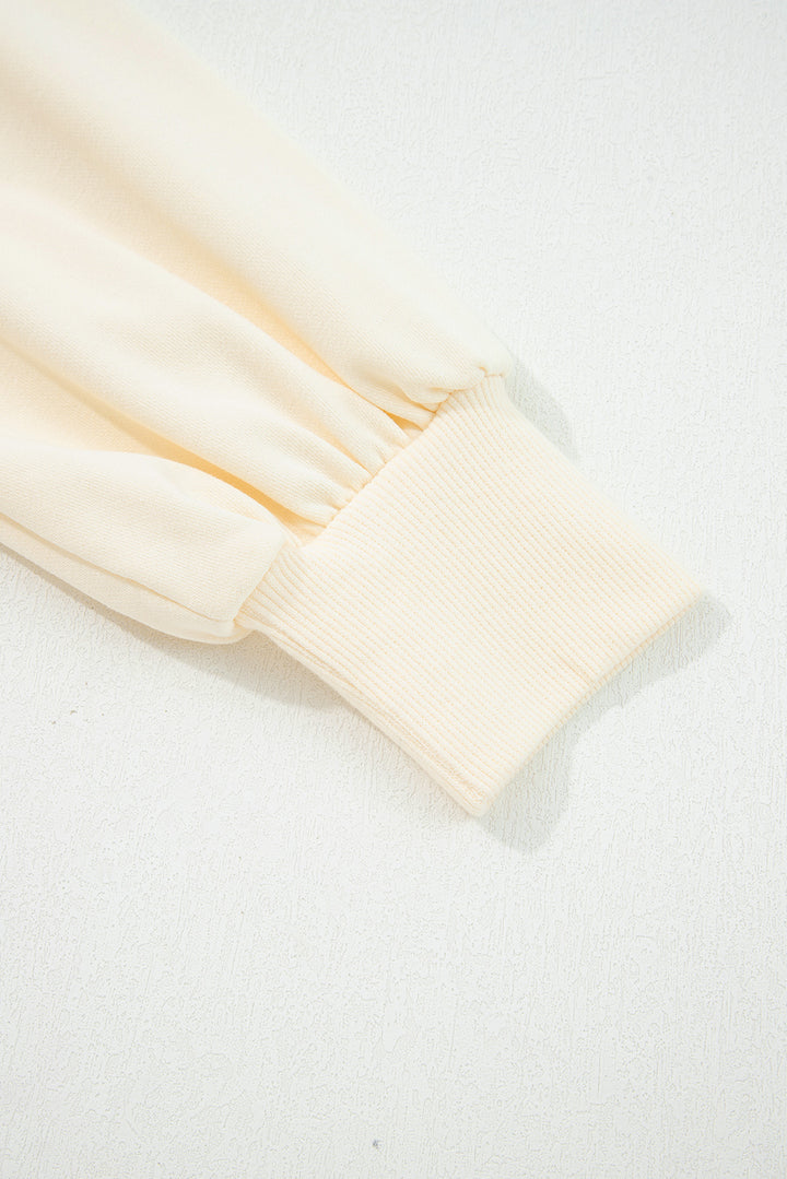 White Button Striped Collar Patchwork Puff Sleeve Sweatshirt