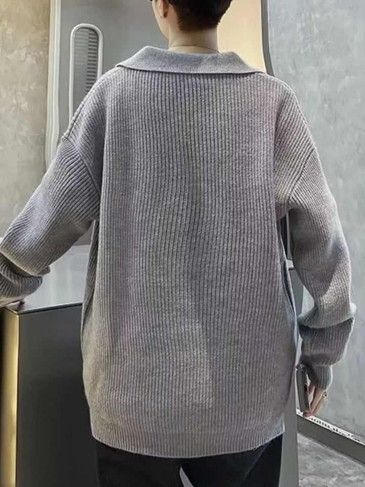 Men's Casual Knitted Polo Collar Pullover
