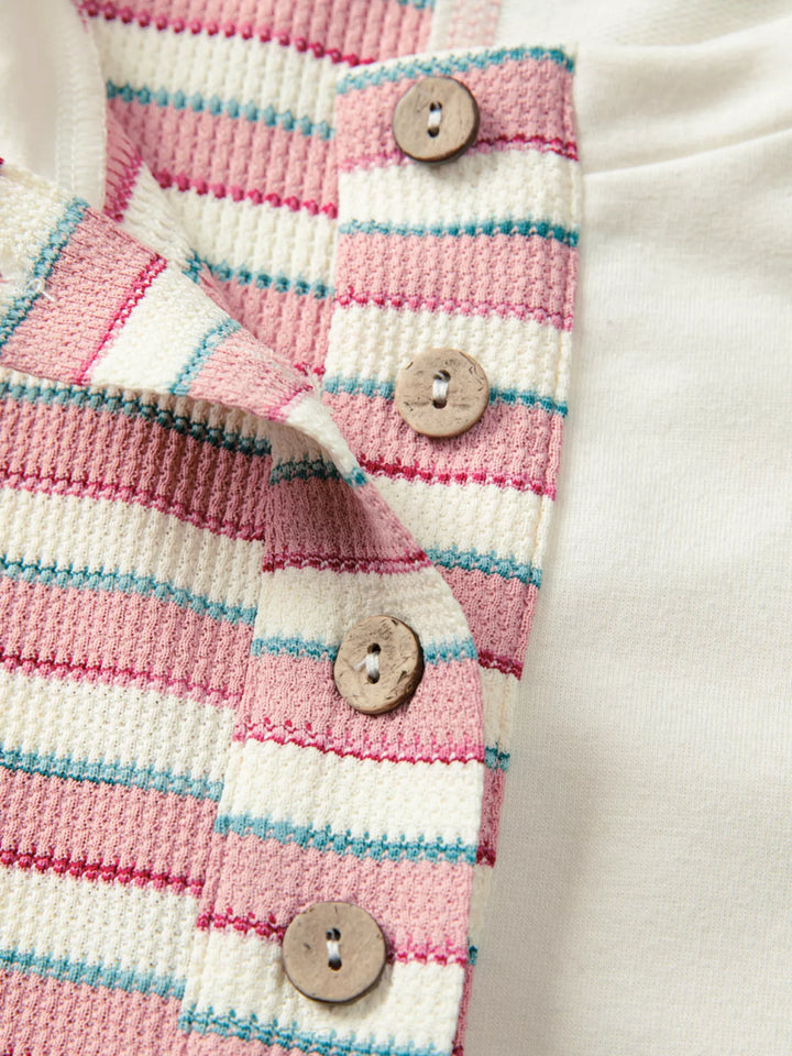 Stripe Stitched Detail Color Block Patchwork Oversized Top