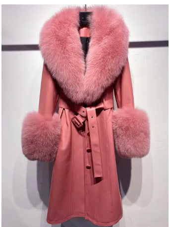 Slim-fit Leather Sheepskin Fox Fur Coat