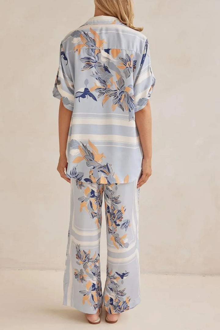 Printed Button Up Shirt and Pants Set