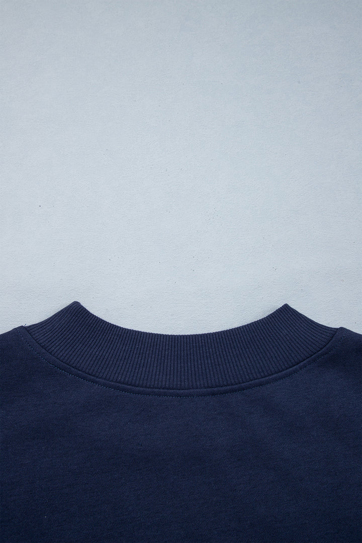 Dirty blue Embroidered Leopard Alabama High Neck Long Sleeve Tunic Sweatshirt