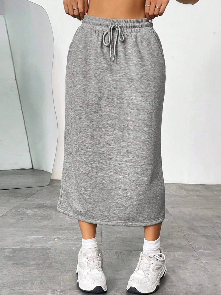 Slit Drawstring Midi Skirt