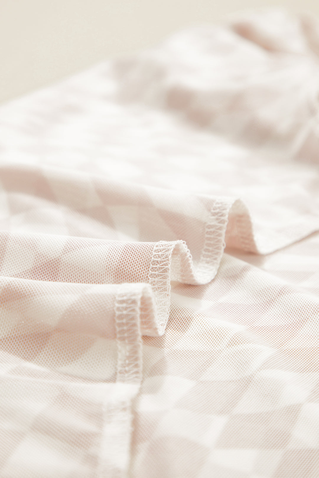 Khaki Checkered Print Mock Neck Mesh T Shirt