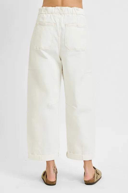 RISEN Full Size High Rise Crop Wide Barrel Cargo Pocket Jeans Plus Size
