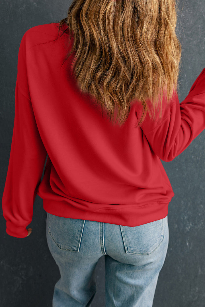 Red Love Printed Crewneck Valentines Pullover Sweatshirt