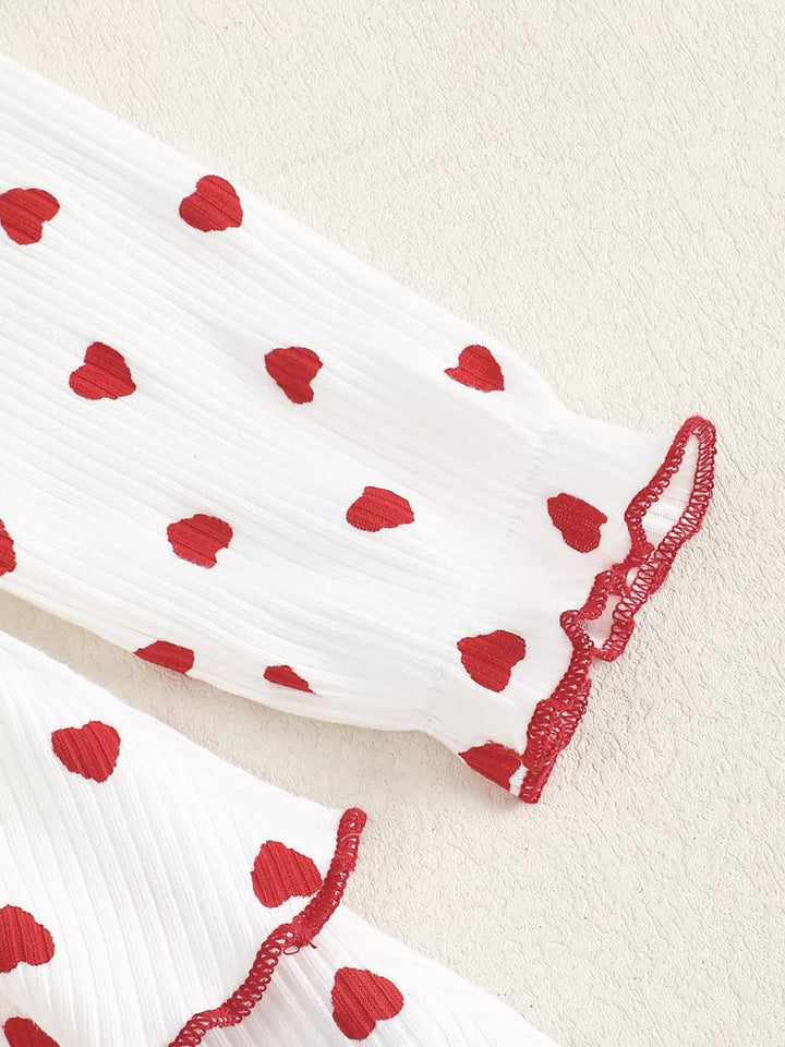 Children's Heart Print Tiered Dress and Belt Set