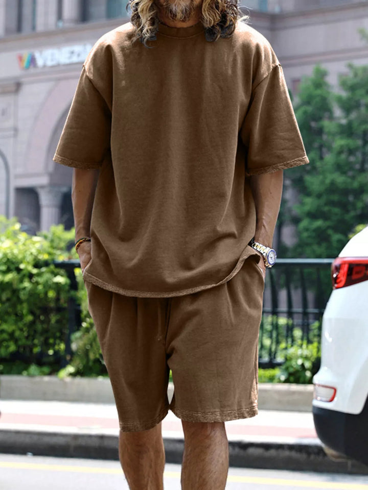 Men's Full Size Relaxed Fit T-Shirt & Shorts Set Plus Size