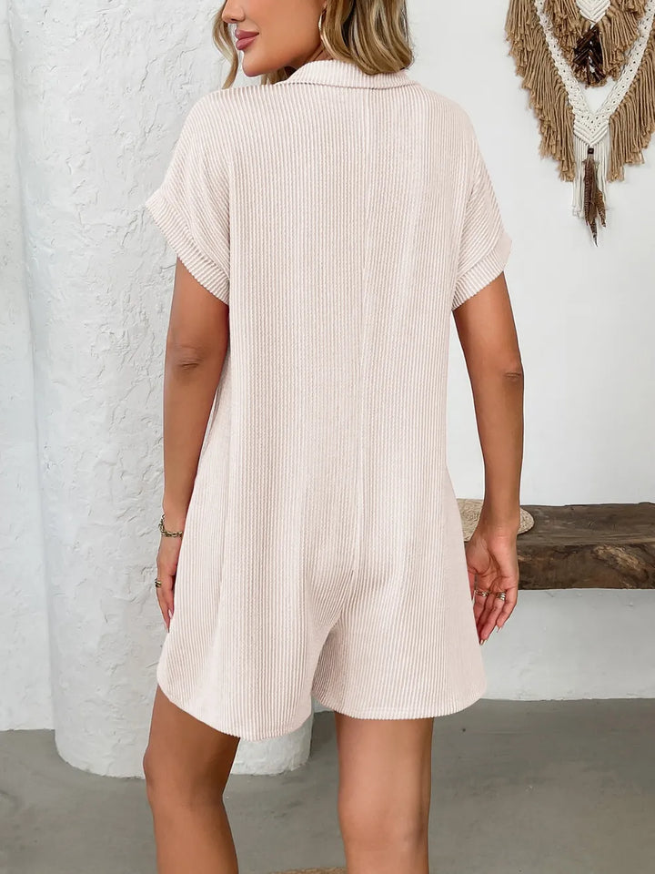 Button Detail Collared Neck Short Sleeve Romper