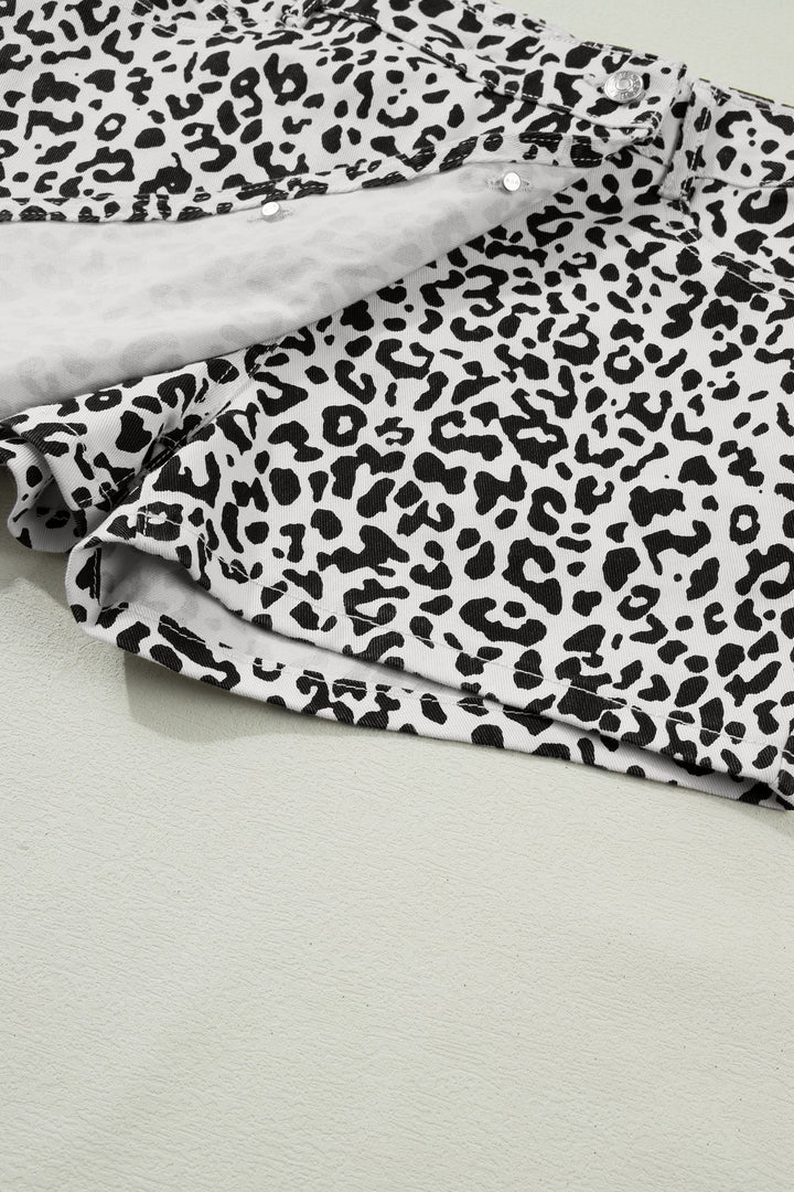 Brown Leopard Print Button Overlap Denim Shorts