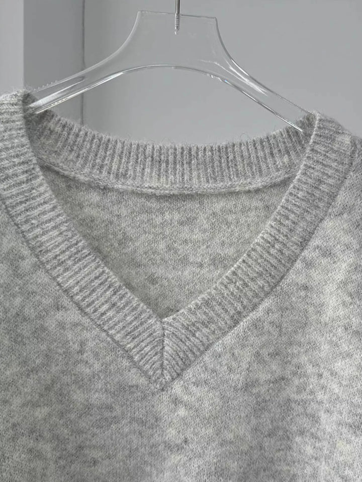 Oversized V-Neck Dropped Shoulder Sweater with Scarf