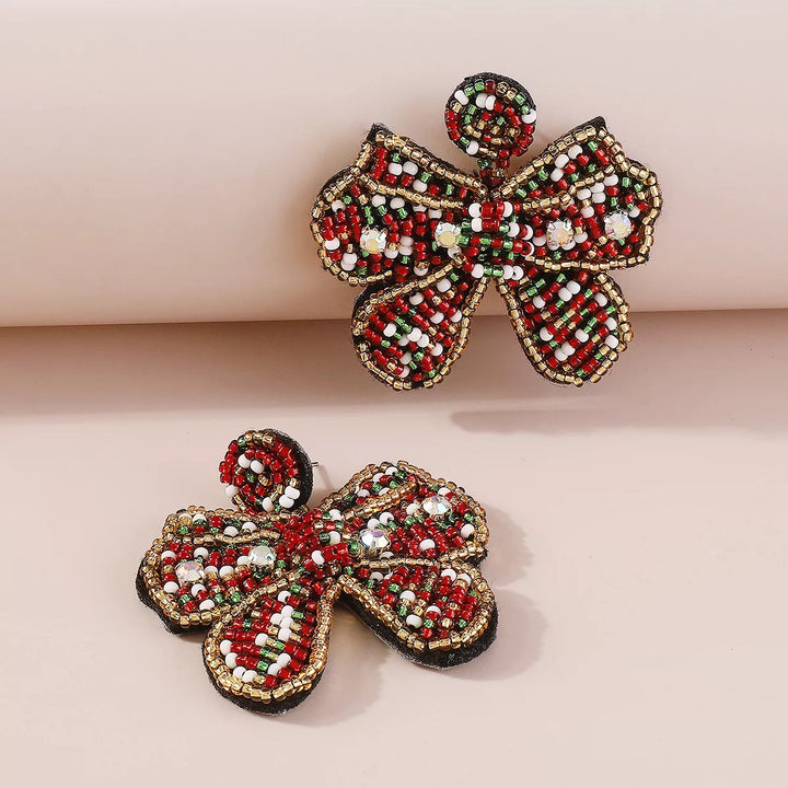 Beaded Bowknot Christmas Earrings