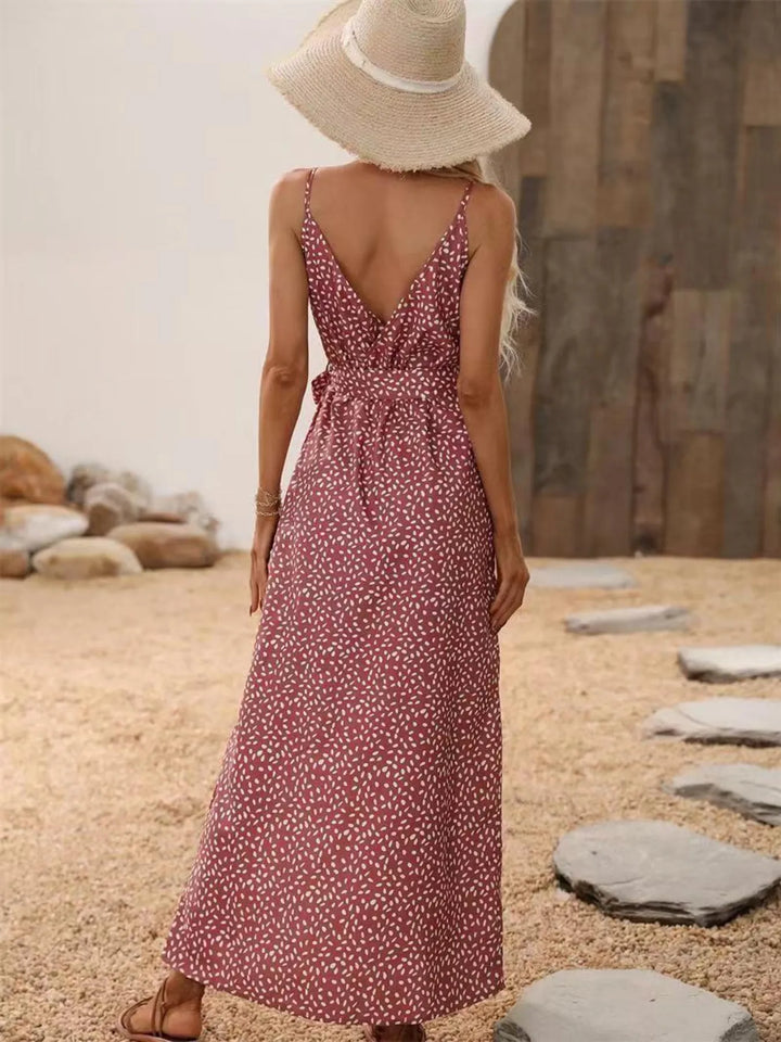 Slit Printed Surplice Midi Dress
