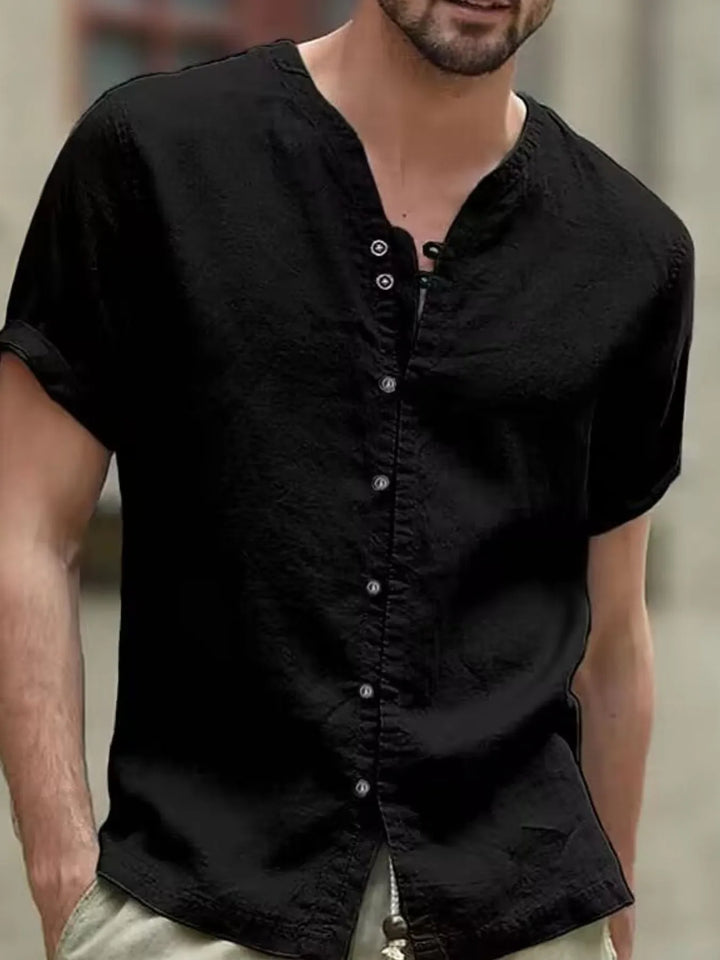 Men's Full Size Casual Linen Button-Down Short Sleeve Shirt Plus Size
