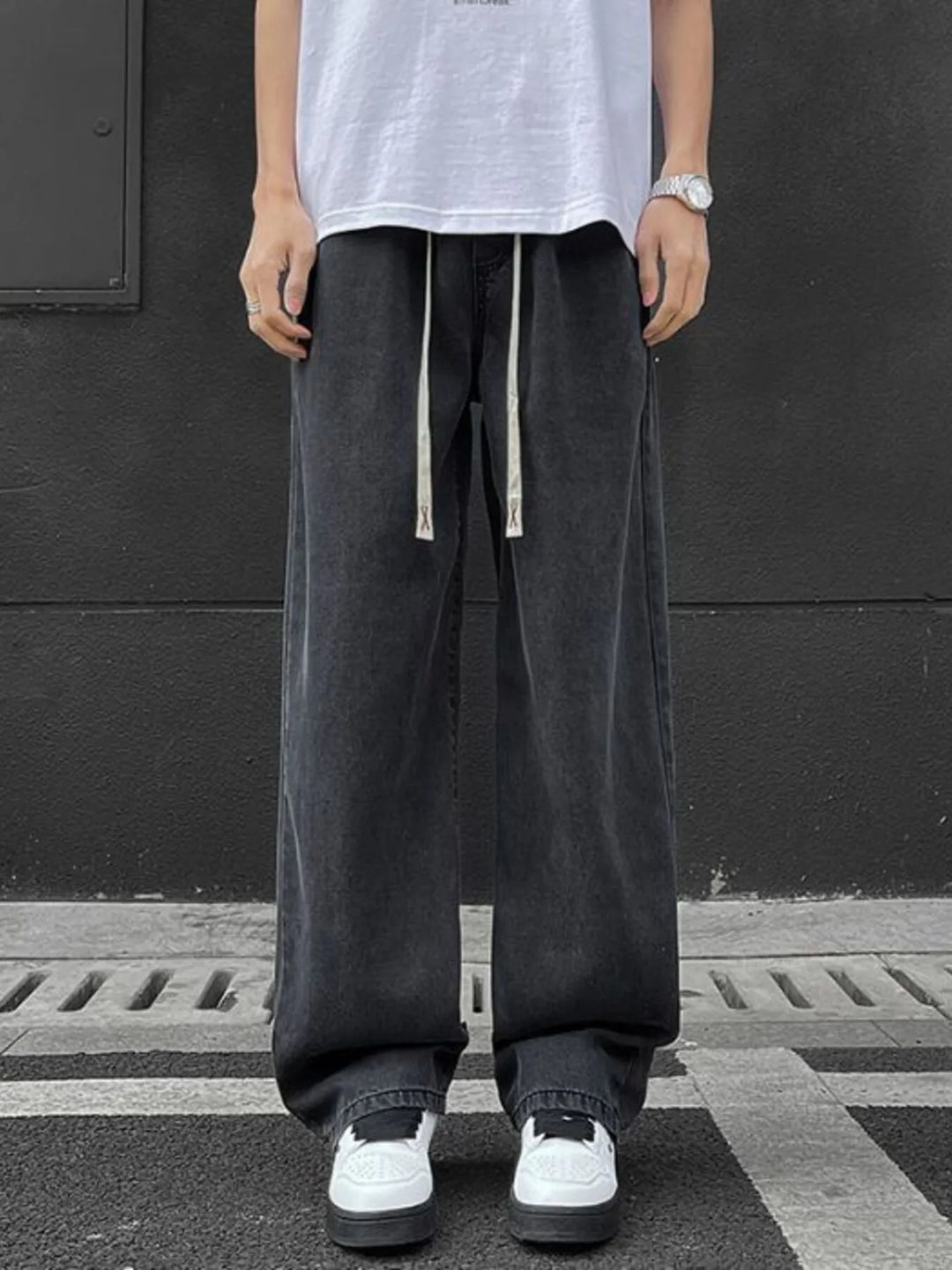 Men's Full Size Wide Leg Drawstring Jeans Plus Size