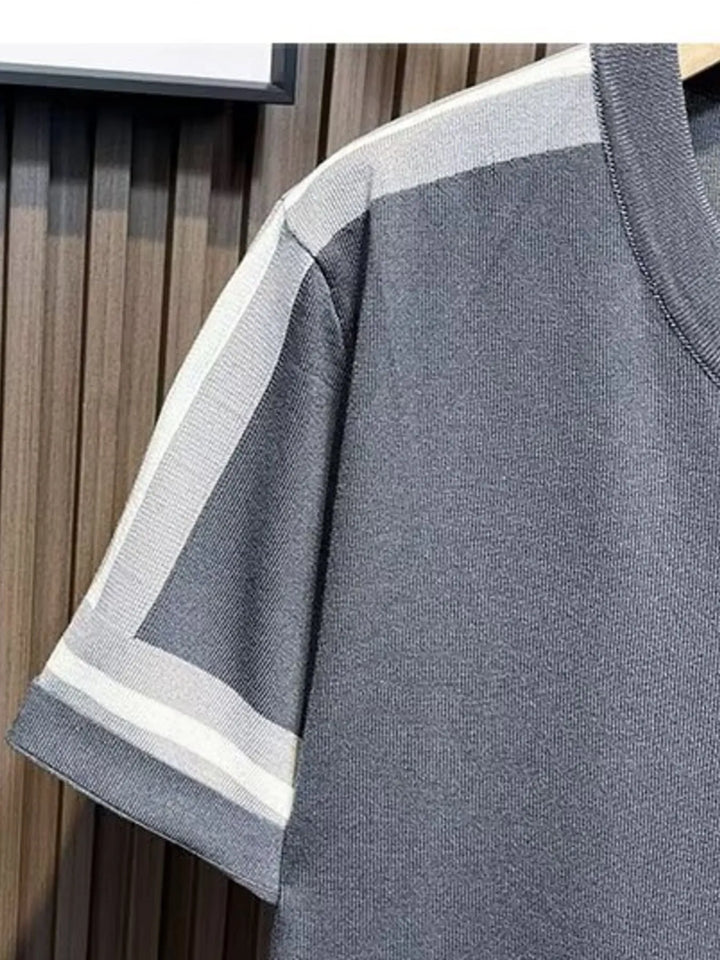 Men's Full Size Contrast Shoulder Stripes Round Neck T-Shirt Plus Size