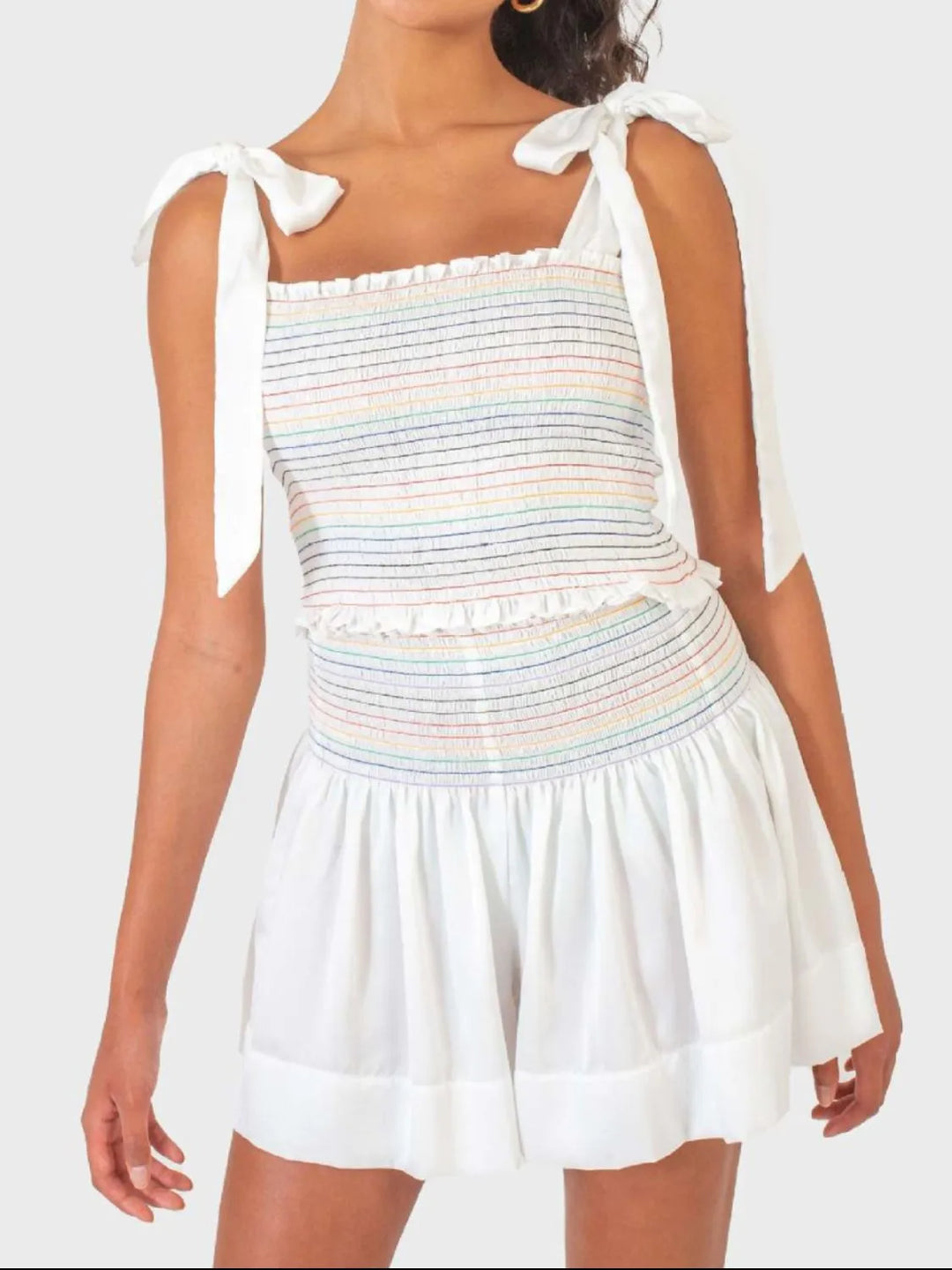 Smocked Tie Shoulder Cami and Shorts Set