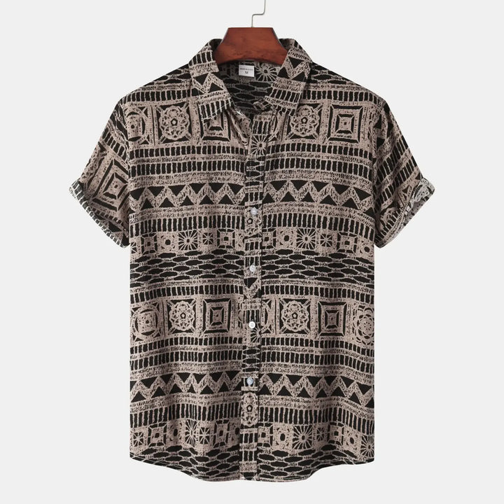 Men's Plus Size Printed Button Up Short Sleeve Shirt