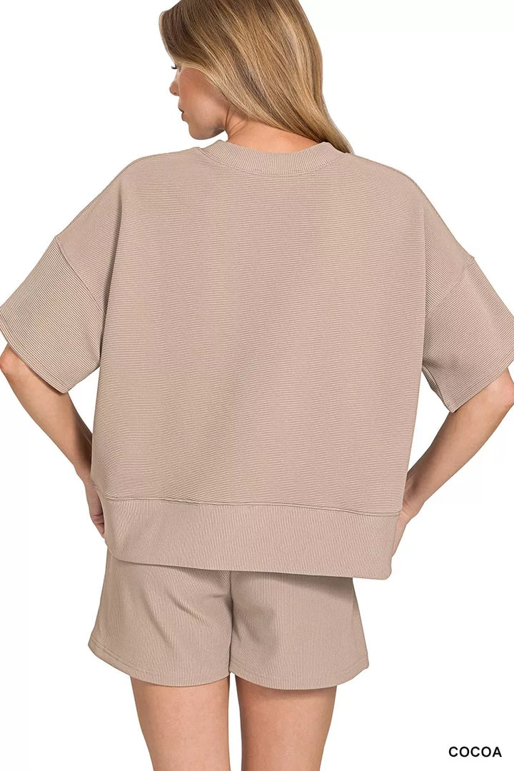 Zenana Ribbed Round Neck Waist Banded Tee & Shorts Set