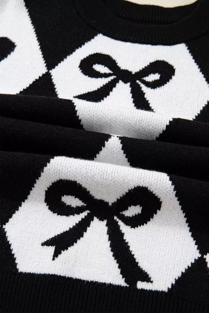 Bow Pattern Long Sleeve Contrast Sweater