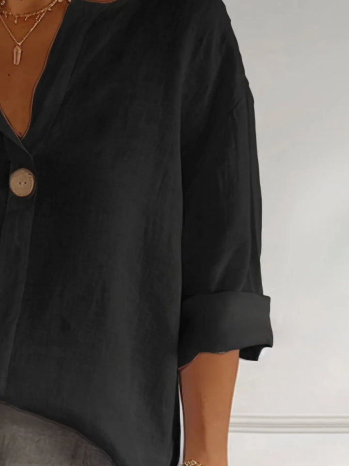 Full Size Casual Notched Drop Shoulder Blouse Plus Size
