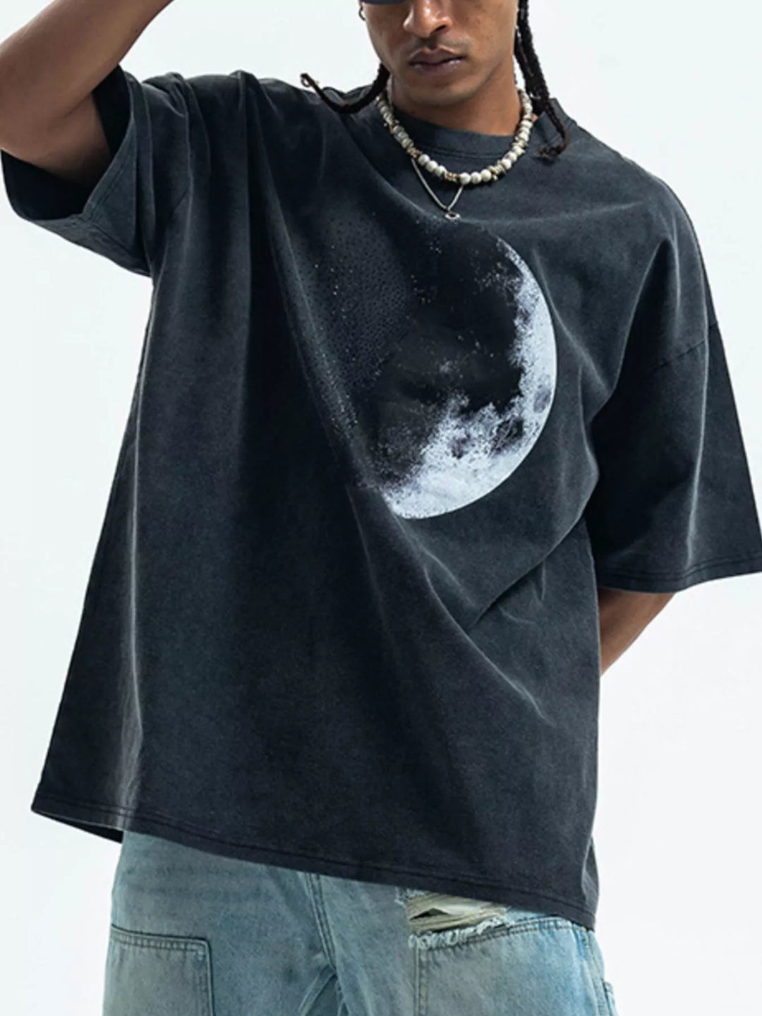 Men's Moon Round Neck Half Sleeve T-Shirt