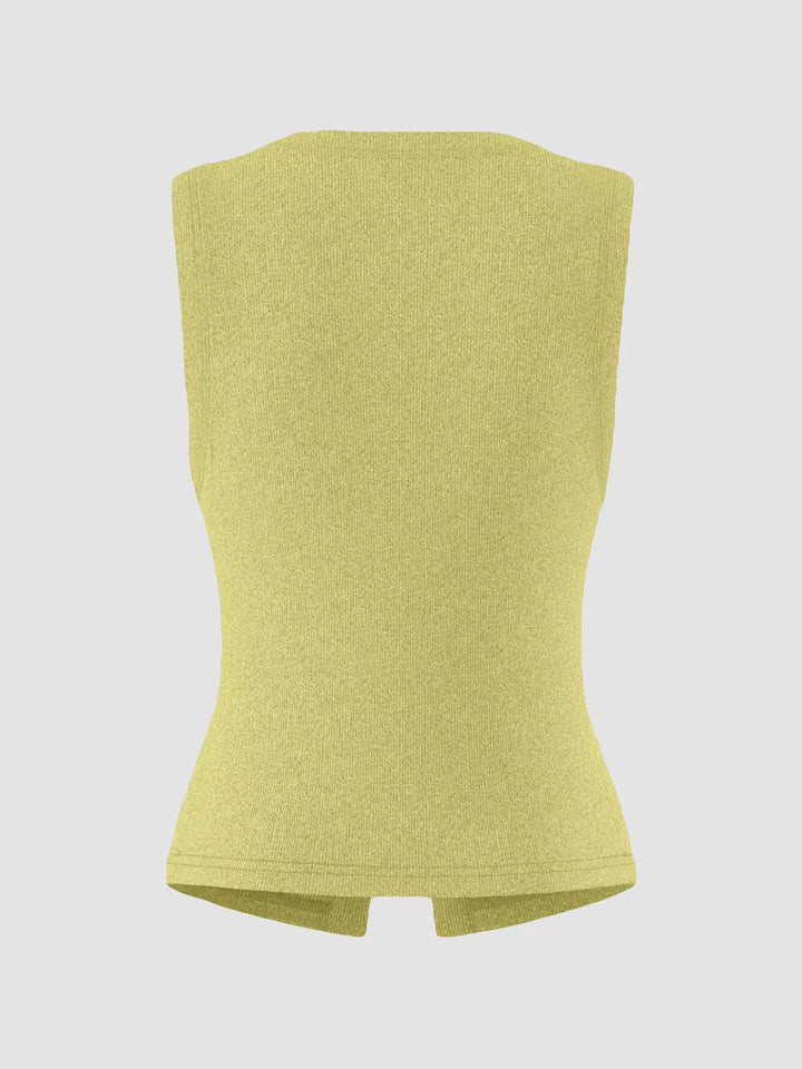 Ribbed Button-Front Sleeveless Tank