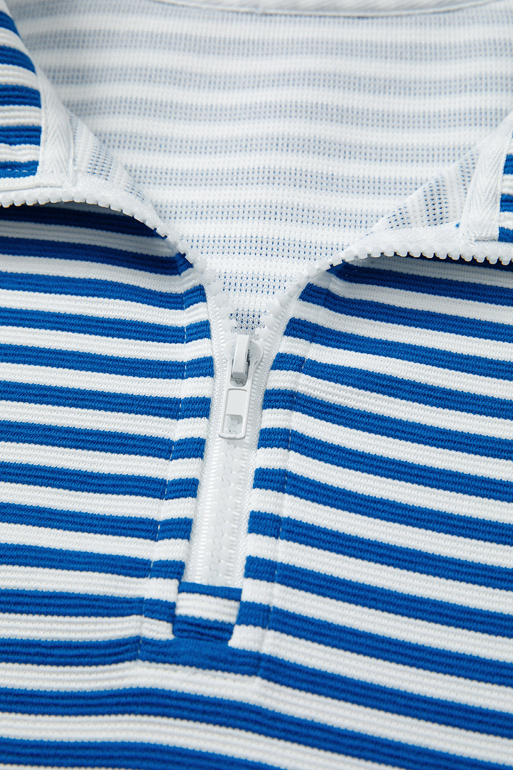 Blue Stripe Quarter Zip Collar Pullover Long Sleeve Top