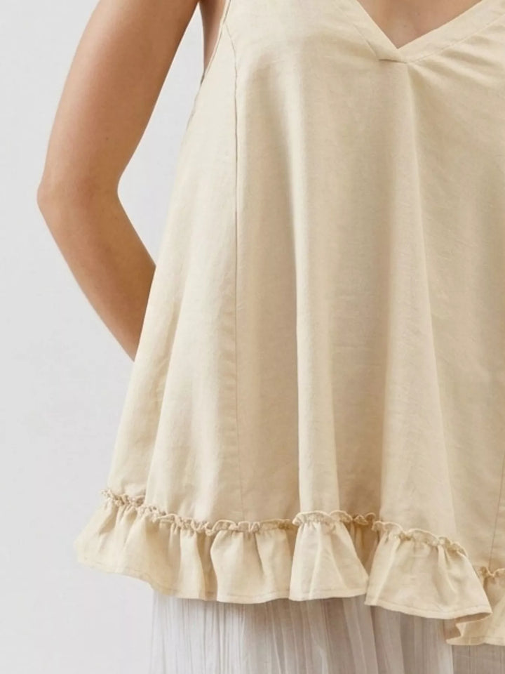 Tie-Strap Ruffle Hem Cami