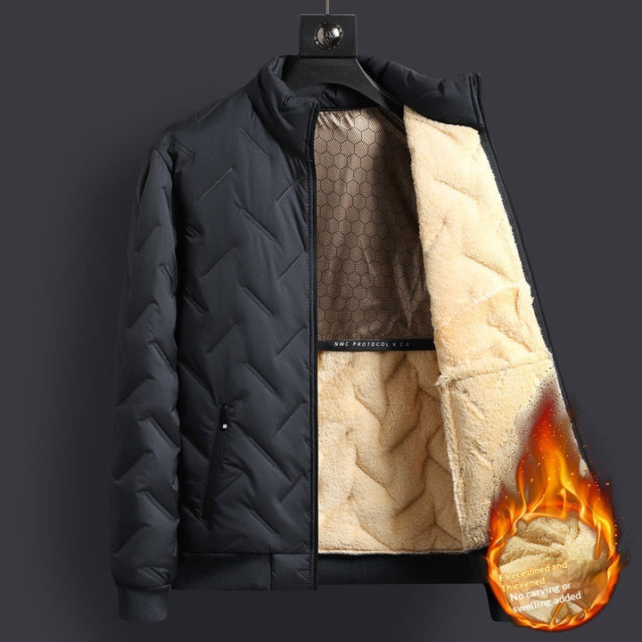 Mens Mid-Length Padded Fleece-Lined Cotton Coat With A Collar For Warmth