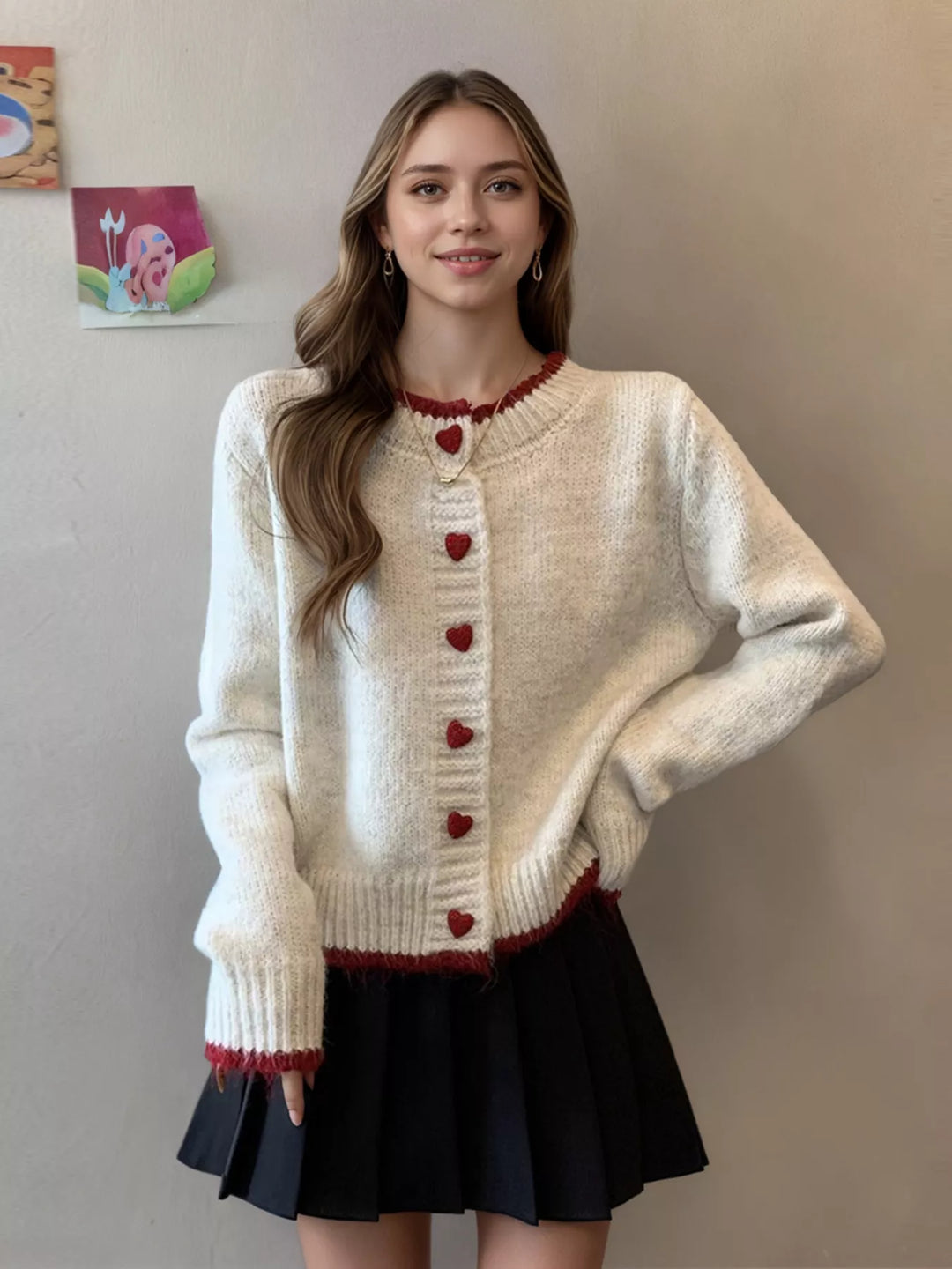 Heart Button Up Knit Cardigan