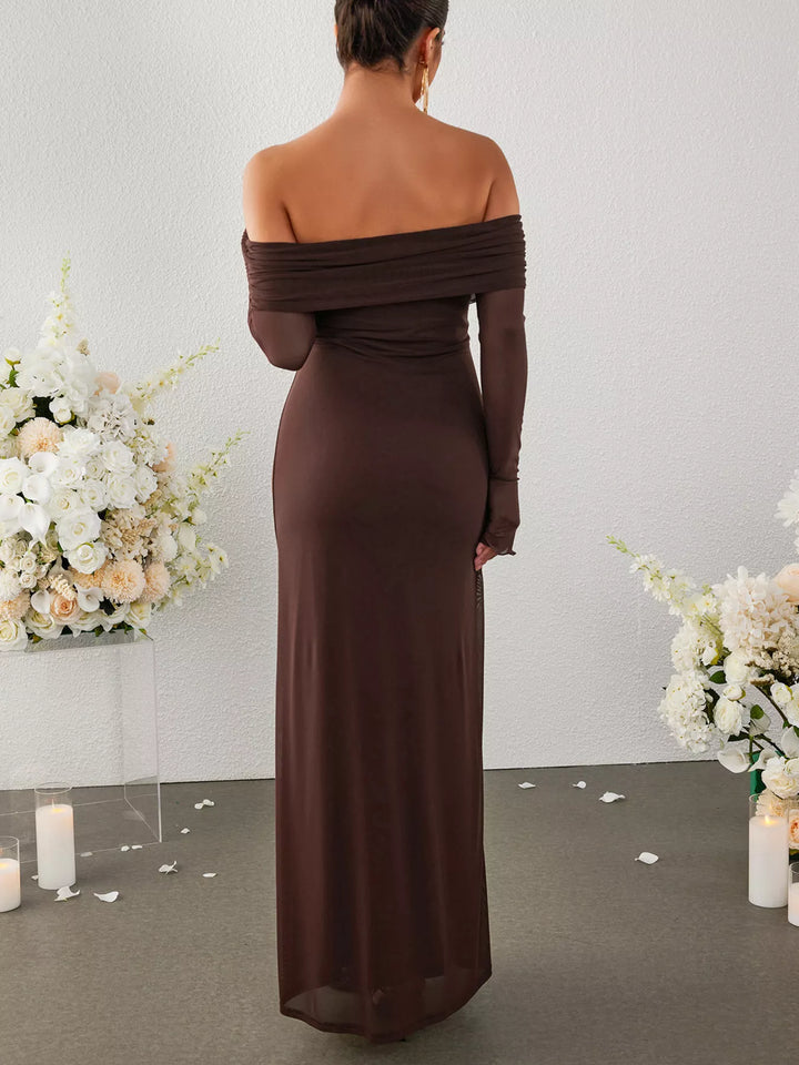 Off-Shoulder Ruched Long Sleeve Maxi Dress
