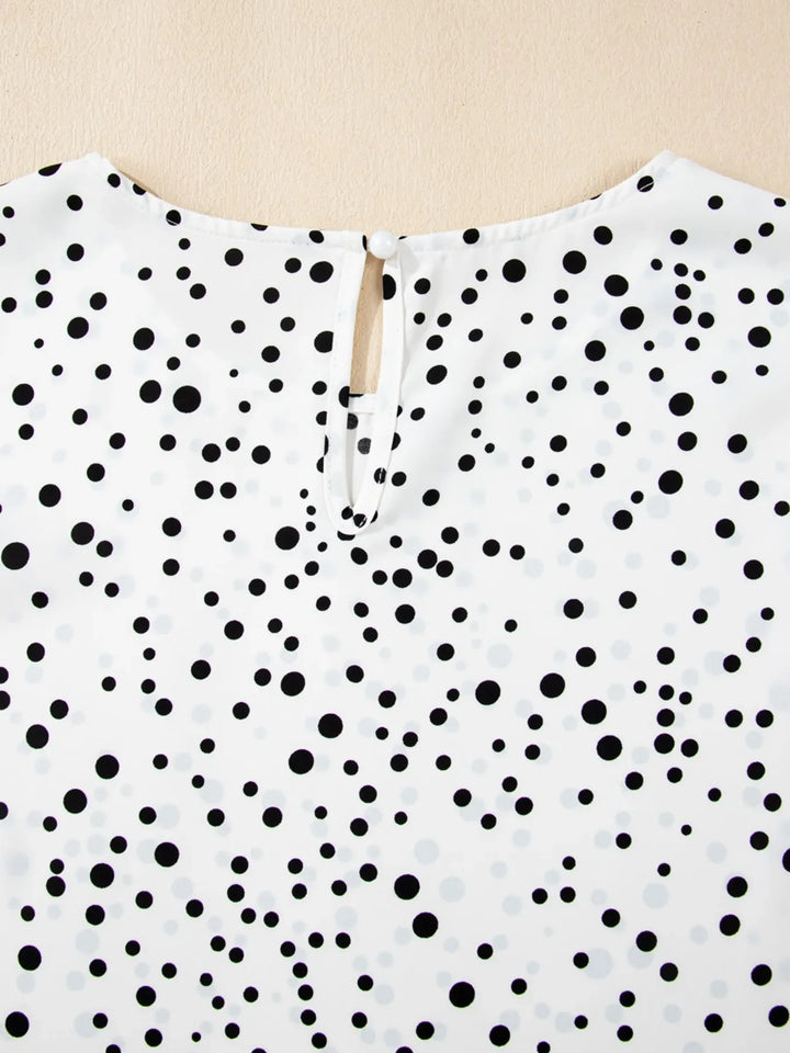 Polka Dot Layered Ruffled Short Sleeve Blouse