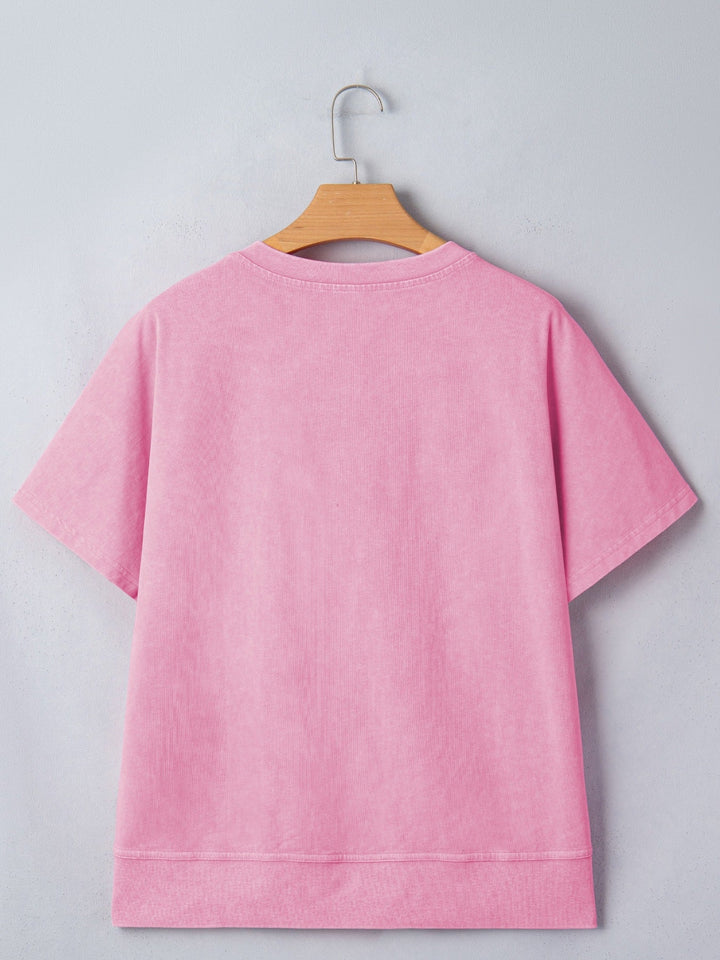 Raw Cut Notched Neck Lace Patchwork Detail Mineral Wash Tee