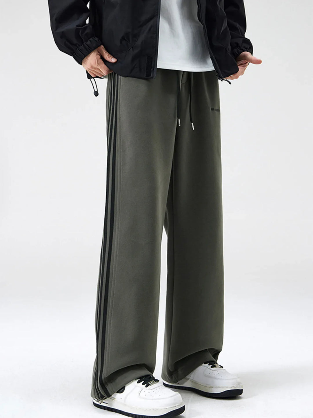 Men's Plus Size Drawstring Striped Wide Leg Pants