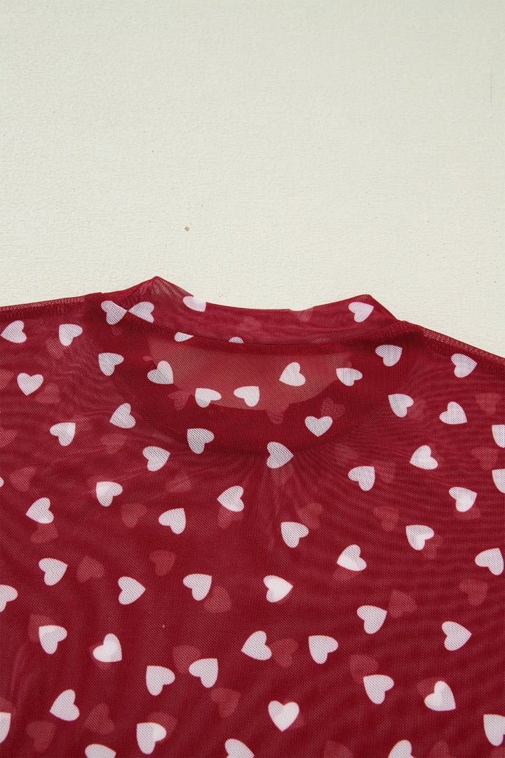 Sheer Heart Print Fitted Top