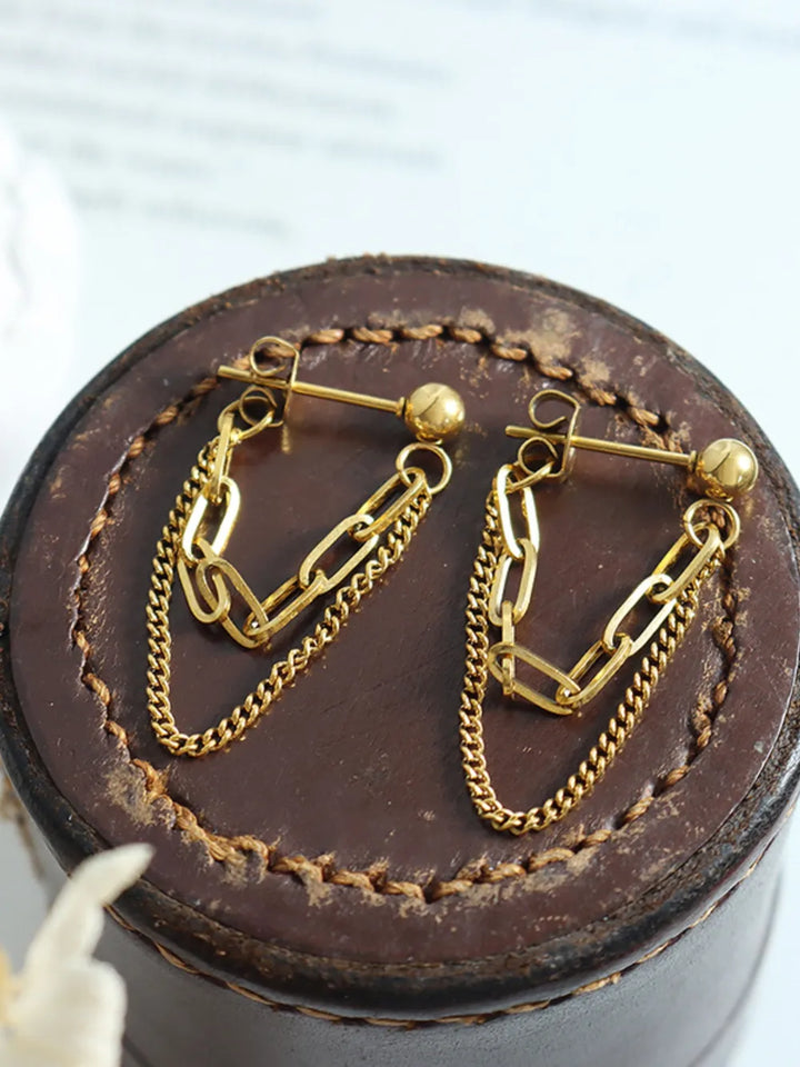 Titanium Steel Double Chain Earrings