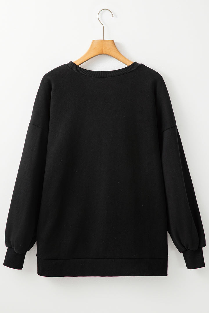 Black Solid Fleece Lined Drop Shoulder High Low Sweatshirt