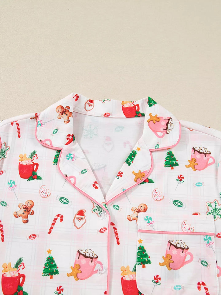 Christmas Spirit Cute Holiday Print Short Sleeve Shirt and Pants 2pcs Pajama Set